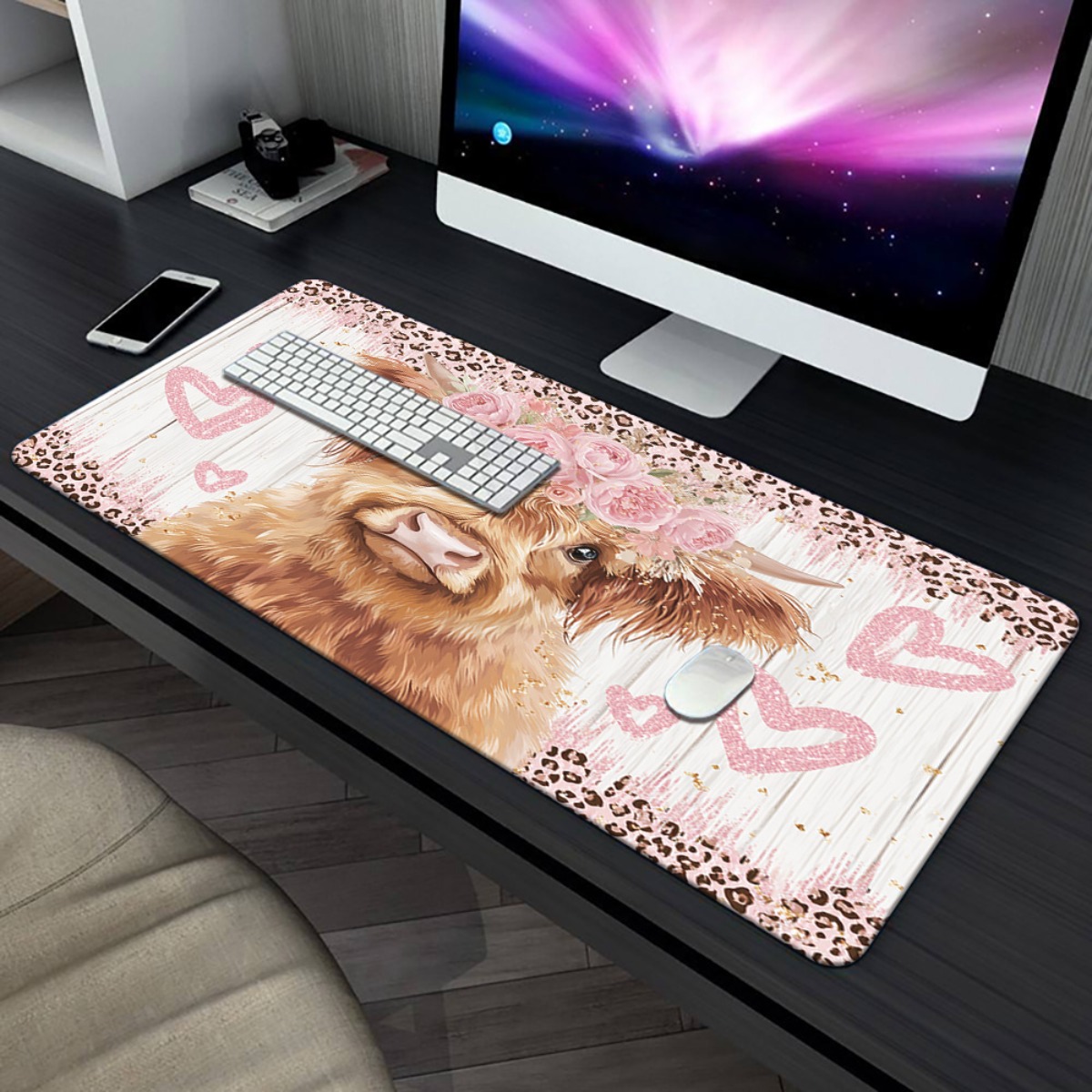 Highland Cow Desk Mat Pink Flo - đánh giá và giá Cow Mat Rubber